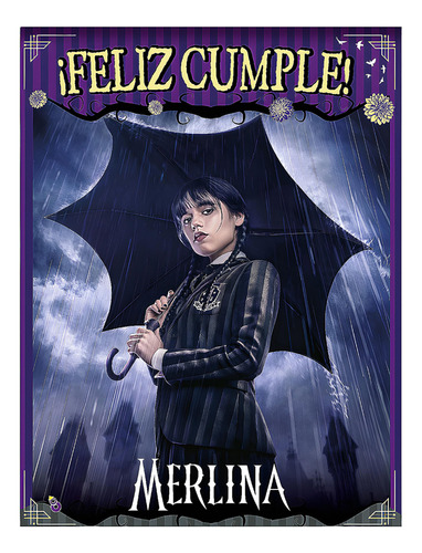 Afiche Feliz Cumple De Merlina X1u - Cotillón Waf