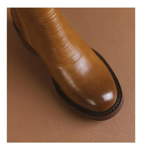 Botas Curtas Marrons Botas Couro Britânicas Com Salto Grosso