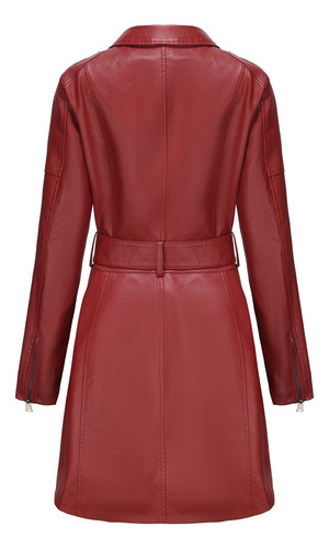 Gabardina De Cuero Con Cinturón Para Mujer Abrigo Largo