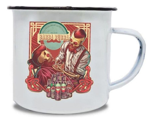 Caneca De Ferro Old School Barbeiros 350ml Barba Rubra Cor Branco