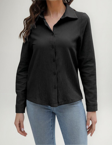 P Para Mujer, Algodón Y Lino, Cuello Vuelto, Largo, 0014
