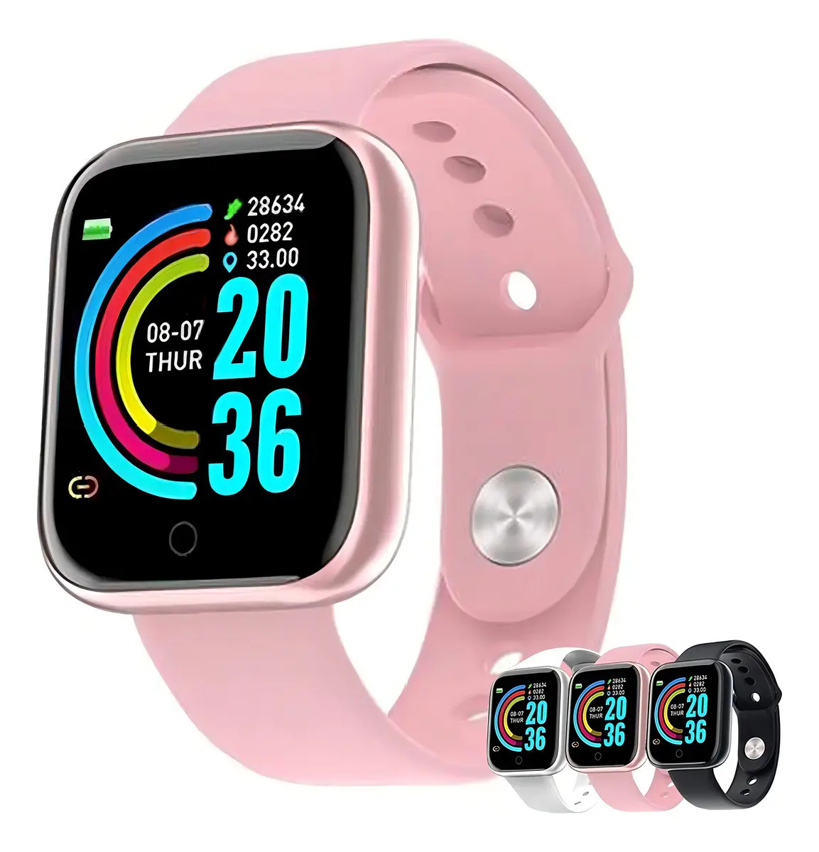 Smartwatch D20 Para Homem e Mulher Com Pulseira Rosa