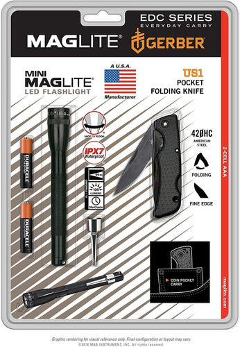 Mini Maglite Led Ipx7 / Gerber & Canivete .envio Imediato.. Cor da lanterna Preto Cor da luz Branco-frio