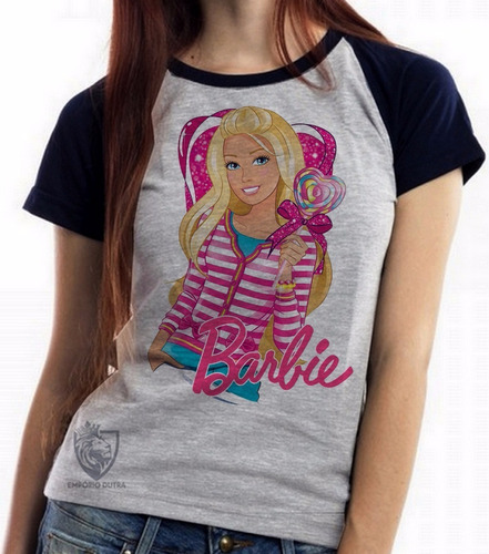 Blusa Baby Look Feminina Barbie Coração Boneca Desenho