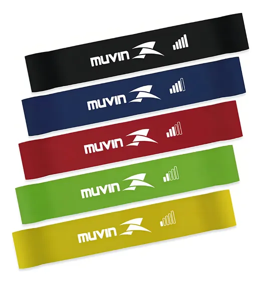 Kit Mini Band Muvin com 5 Faixas Elásticas de 5 Intensidades para Musculação e Funcional