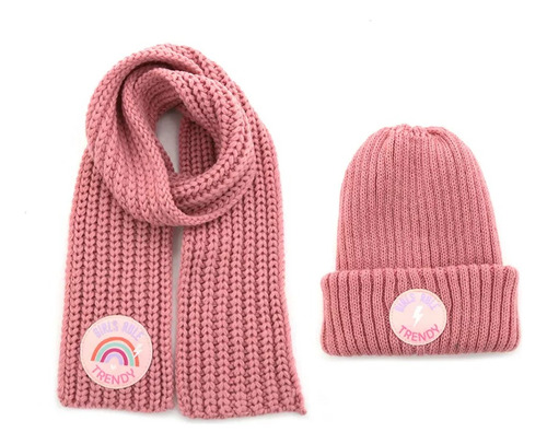 Gorro Nena Set De Invierno Con Bufanda Lana Tejido Colores 