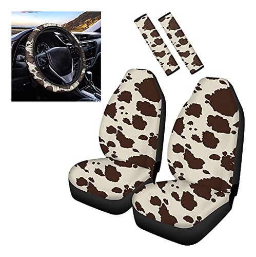 Biyejit Brown Cow Print Car Seat Cover For Women Men,2 Pcs F