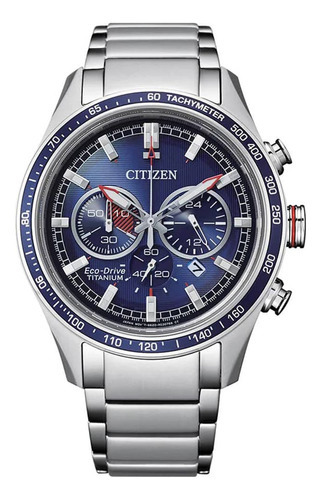 Reloj Citizen Titanium Chrono Para Hombre De Acero Ca449085l Color De La Malla Plateado Color Del Bisel Azul Color Del Fondo Azul