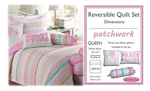 Juego De Cama Reversible 100% Algodón Lunares Rosas Matrimon