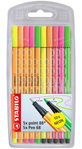 Marcador Stabilo Pen 68 Y Point 88 Neon Set 10 Colores Fluo 