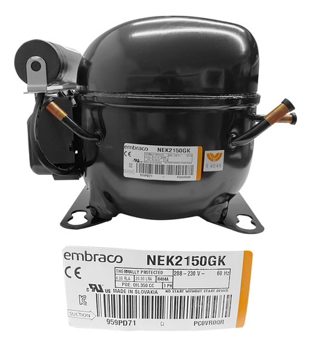 Compresor Embraco 1/2 Hp R404a 208-230v 60hz Baja Presión