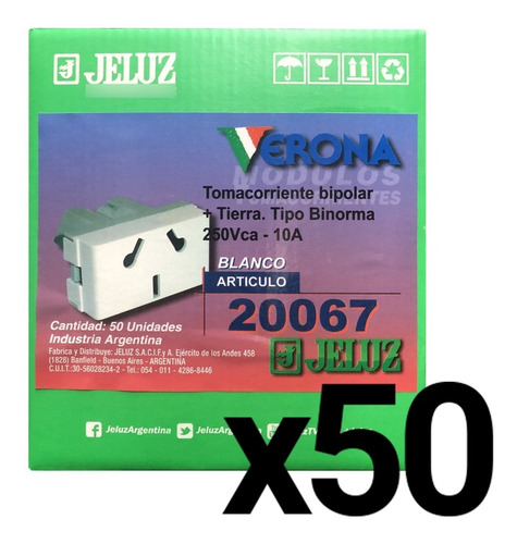 Modulo Tomacorrientes Jeluz Verona X 50 Unidades Toma Caja