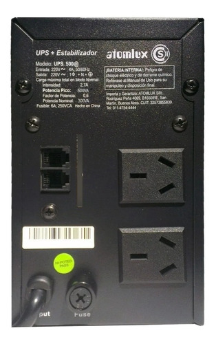 Imagen 6 de 7 de Ups Estabilizador De Tensión Atomlux Ups500 Watts 220v