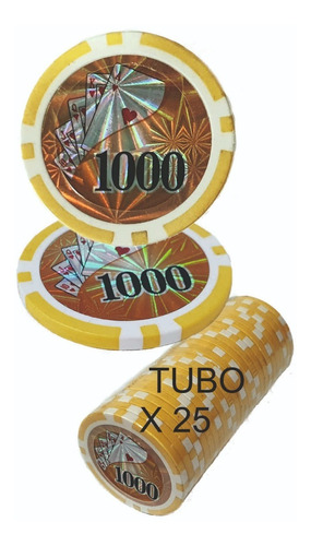 Fichas Póker  Numero 1000  Holograma Tubos X 25 Laser 11,5gm