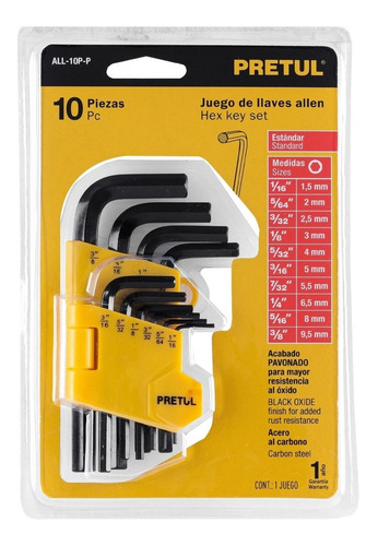 Imagen 2 de 8 de Juego 10 Llaves Allen Dobles Estandar Con Organizador
