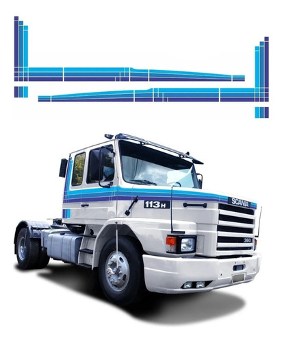 Kit Adesivos Faixas Para Scania 113 1992 1993 Cor Azul