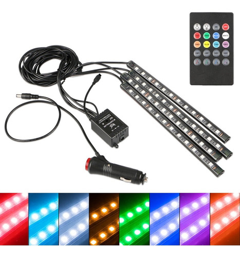 Led Interno Rgb Automotivo Tuning Neon 7 Cores Com Controle