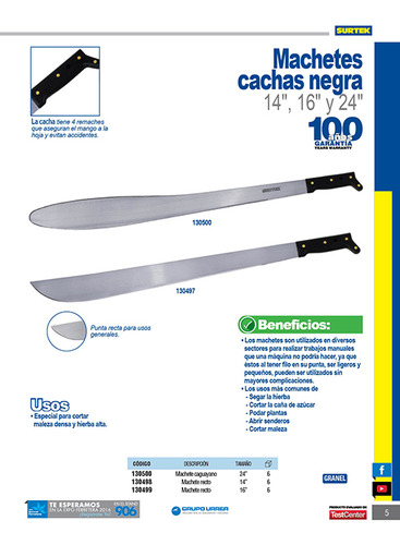 Machete Troquelado Con Mango Negro Recto 14 Surtek