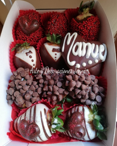 Imagen 9 de 10 de Arreglos Frutales Económicos Fresas Con Chocolate Caja Amor