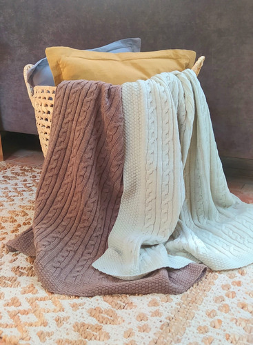 Mantas, Pie De Cama, Tejido Artesanal Lana 160 X 100 Cm Beige