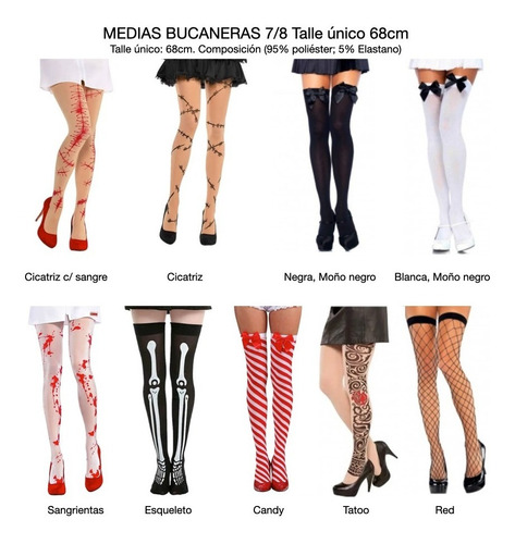 Imagen 2 de 10 de Medias Bucaneras Esqueleto 7/8 Negras Disfraz Halloween