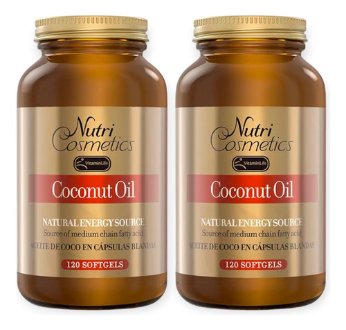 2 Frascos Coconut Oil Aceite De Coco 1000mg Por 120 Softgels
