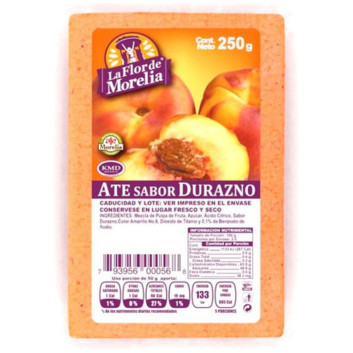 Ate Durazno 250gr Caja 6pzs Dulce Tipico Moreliano 100%