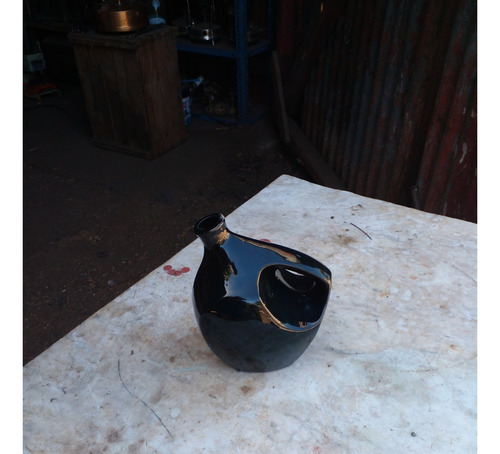 Antiguo Porron De Ceramica Verde Oscuro Casi Negro Sin Tapa (Usado)