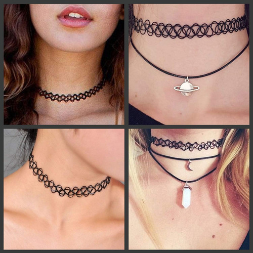 Bodyj4you Juego De 12 Gargantillas Con Tatuajes - Accesorios