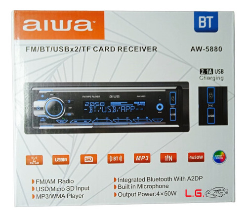 Autoradio Aiwa Panel Desmontable 7 Colores Bluetooth Usbx2