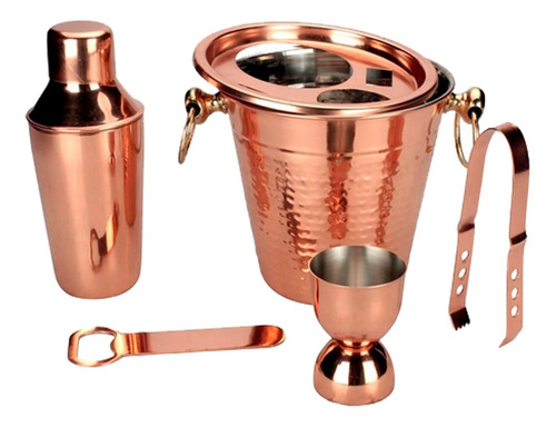 Bar Martelado, Aco Inox, Jogo C/ 5 Pecas, Cor Cobr