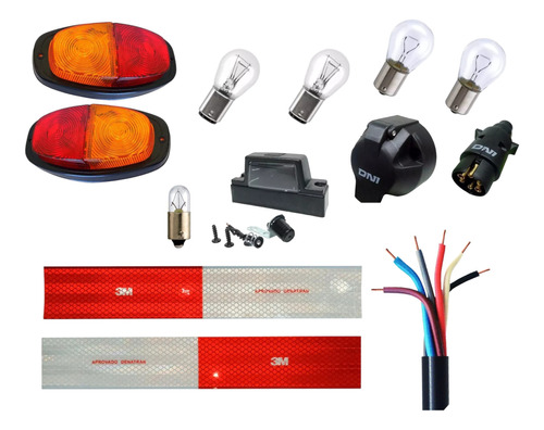 Kit Lanterna Sinalização Reboque Carretinha Chicote Tomada