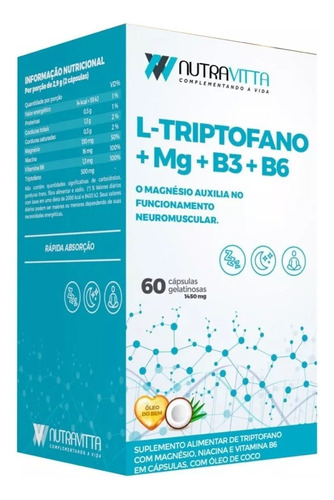 L Triptofano Magnesio B3 Y B6 En Capsulas Con Aceite De Coco