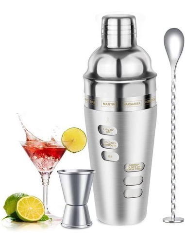 Kit Coctelera Vaso Giratorio Recetas 4 Piezas Set Bartender