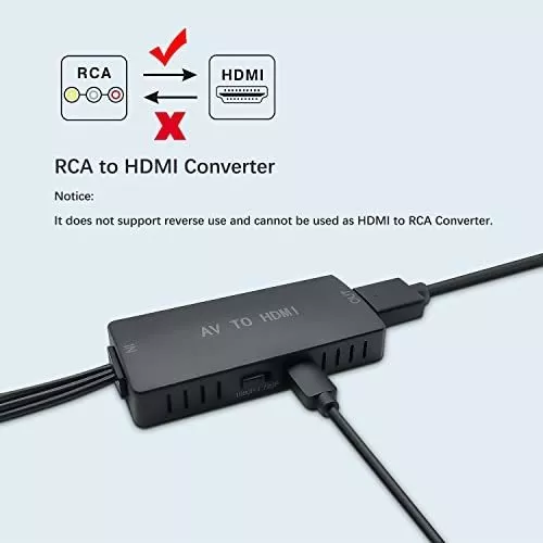  RuiPuo - Convertidor RCA a HDMI, adaptador compuesto a HDMI  compatible con 1080P, PAL/NTSC compatible con WII, WII U, PS One, PS2, PS3,  STB, Xbox, VHS, VCR, Blue-Ray DVD, tarjeta de