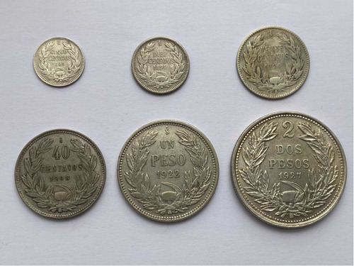 Serie De Monedas Plata De Chile Desde 5 Cent Hasta 2 Pesos