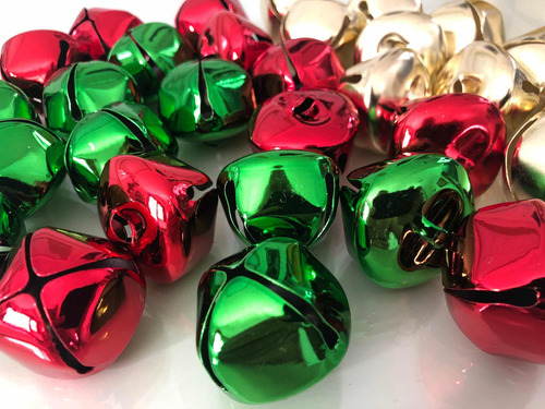 30 Cascabel Metalico Navidad 4 Cms Dorado-rojo-verde