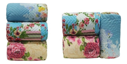 Colcha Box Casal Avulso 2,20m X 2,40m Estampado Com Viés Cor Floral