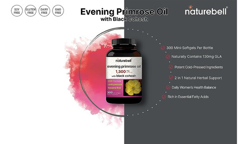 Aceite De Onagra Con Cohosh Negro 1,300 Mg 300 Softgels Sabor S/n