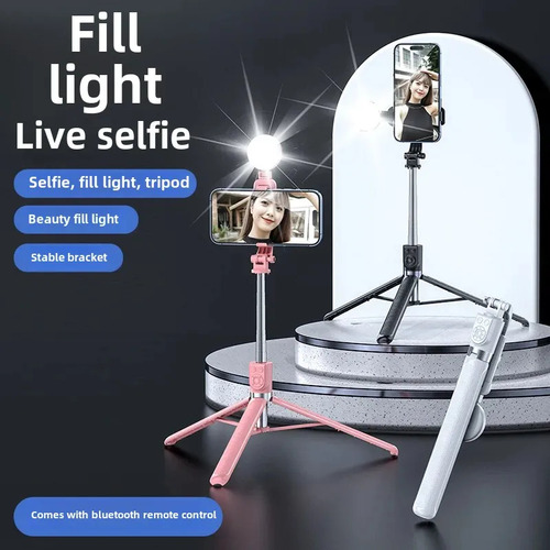 Trípode Selfie Stick Rosa Con Luz Z16s 175 Para Celular