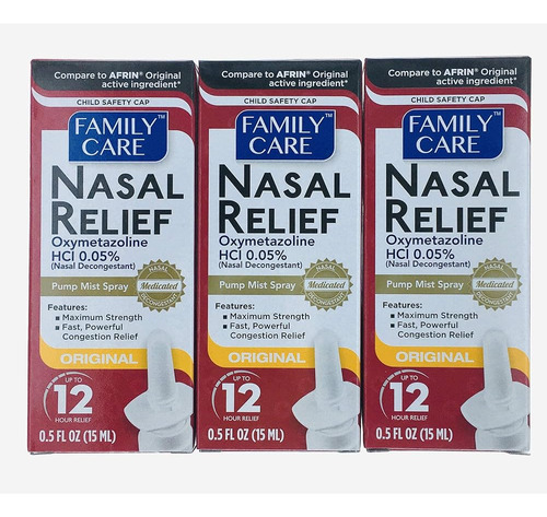 Family Care Nasal Relief Pump Mist Spray .5oz [ Paquete De 3