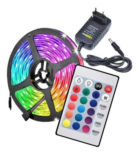 Fita De Led 5m Rgb / Muda De Cor Com Controle E Fonte 12v