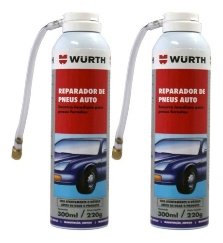 2 Pçs Enche E Tapa Furo Reparador De Pneus Carro 300ml Wurth