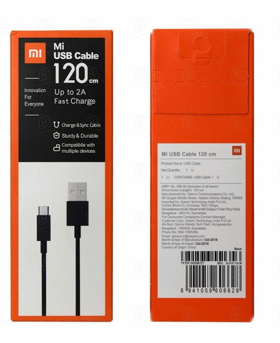 Cable Cargador Xiaomi Usb Tipo C Carga Rapida Para Telefonos