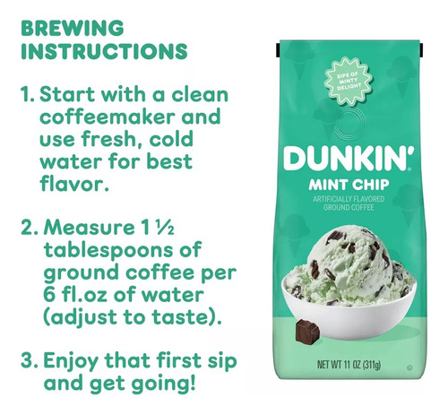Café Molido Menta Y Chocolate Dunkin' Mint Chip 311g Import
