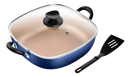 Frigideira Wok Quadrada 2 Alças N°29 Antiaderente Gourmet Cor Azul