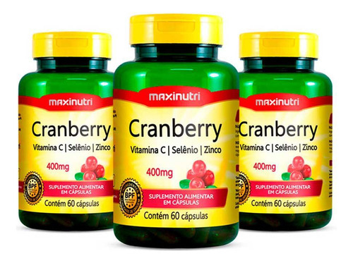Kit 03 Cranberry Vitamina C Selênio Zinco 60 Caps Maxinutri