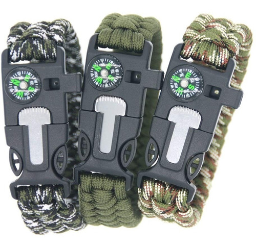 Imagen 2 de 10 de Pulsera Manilla Brazalete Paracord Brujula Pito Supervivenci