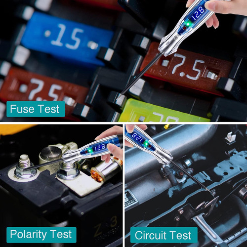 Probador De Circuito Automotriz Cc 3v-60v Led Digital Luz De Prueba Con Cable De Resorte Extendido De Poliuretano Portátil, Probador De Voltaje Bidireccional Automático, Bolígrafo De Prueba Eléctrico