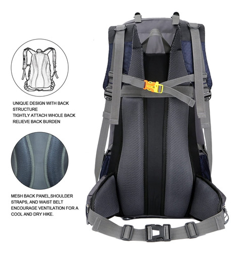 Mochila Senderismo Impermeable Ligera Azul Marino 60l